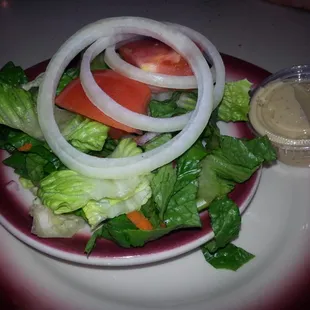 Side salad, a choice that comes with some lunch and dinner platters.  Very fresh.