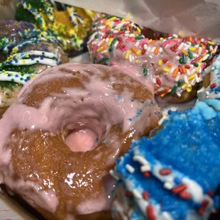 a variety of donuts in a box