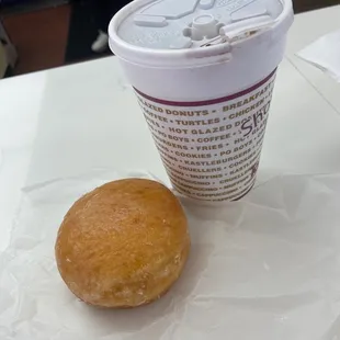 Jelly glazed donut and a large hot chocolate...