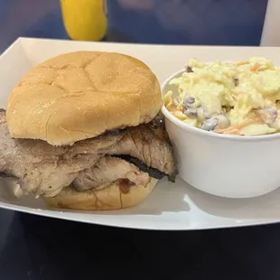 Smoked brisket BBQ Sandwich, Side (coleslaw) &amp; a Fountain Drink