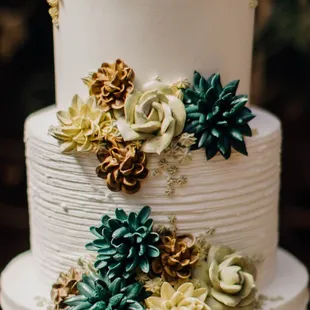 Corona sunset with buttercream succulants. Top tier is gluten free.