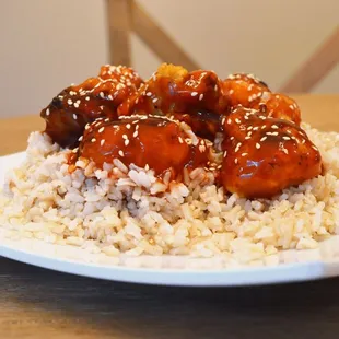 Vegan Sweet n Sour Chicken w/brown rice