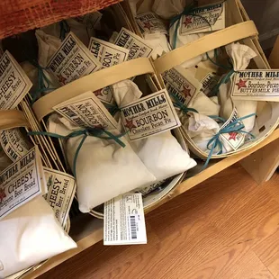 a display of bags of flour