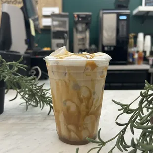 Salted Caramel Latte with Extra Caramel and Salted Caramel Cold Foam
