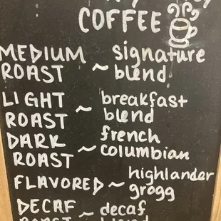 Fresh brewed coffee list