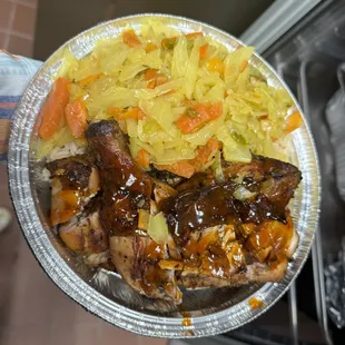 Jerk Chicken with Cabbage Rice and Peas