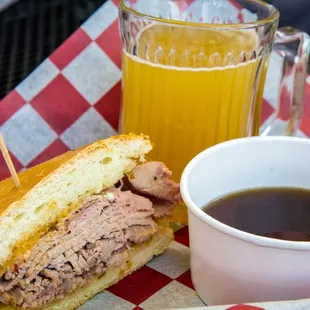 Sink into a hearty french dip with chipotle mayo and garlic bread.