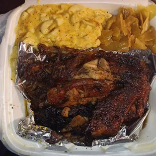 Turkey Wing Platter with Mac &amp; cheese and Cabbage