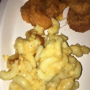 Some left over 3rd order this week off uber EATS Mac is a bit greasy with not to much spice, yams taste like sweet potato pie