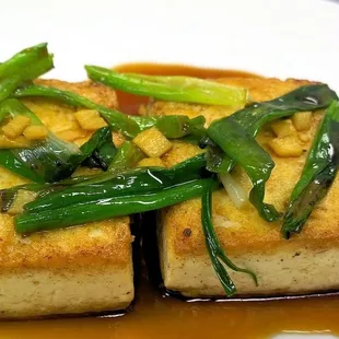 Pan Fried Organic Tofu with Ponzu Sauce.