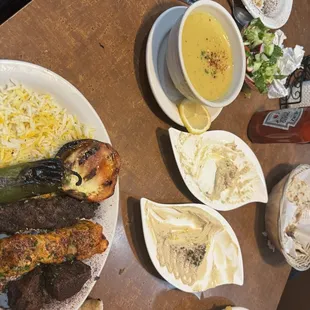 Lentil soup, humus , babagaunush