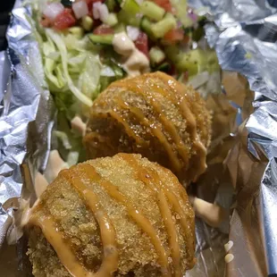 The balls come with a crisp salad - perfect pairing!