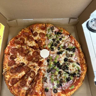 Large Half pepperoni half signature.