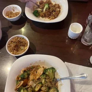 General Tso and chicken with broccoli and fried rice.