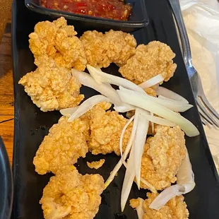 A6. Fried Calamari was awful and the raw onions were weird