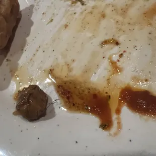 Hair wrapped around a piece of meat