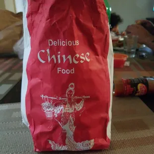 a bag of chinese food