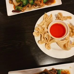 Crab ragoon and beef and broccoli (bottom)