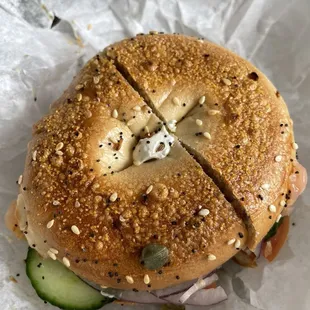 Everything bagel with lox $12.50