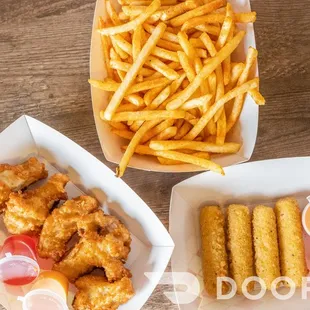 Cajun Fries, Chicken Wings, Cheese Sticks