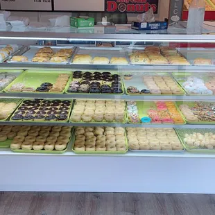 a display case full of donuts