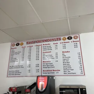 a menu for a donut shop