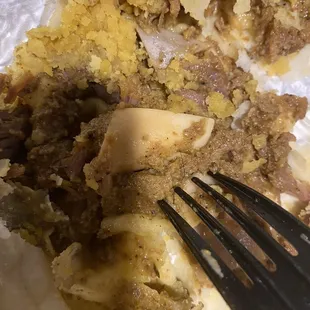 a piece of food with a fork