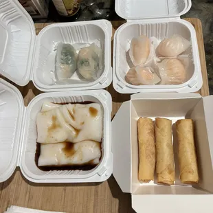 Leek Shrimp dumplings, Har Gow, Garlic Shrimp Spring Rolls &amp; Shrimp Rice Noodle