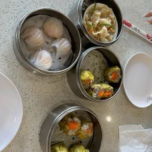 Roe Mushroom Shrimp Sheu Mai, Tripe with Ginger and Green Onion, Steamed Shrimp Dumpling