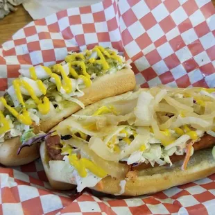 loaded sausage dog and a slawdog