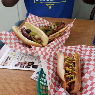 Brats and beef hot dog