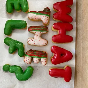 a box of decorated doughnuts