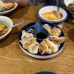 Pan fried chicken and mushroom dumplings