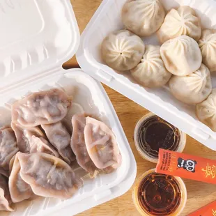 12 Pork with Lotus Roots Dumplings (left) and Pork Soup dumplings (right)