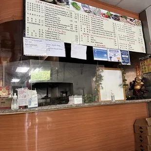a menu on the wall