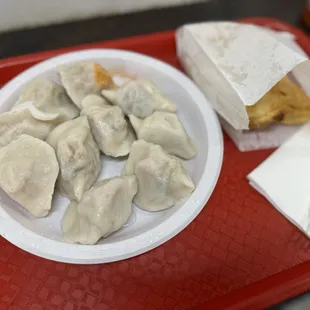 3. Chives and Pork Boiled Dumpling Plate &amp; 9A. Scallion Pancake