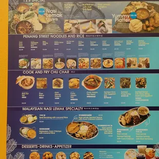 Menu of Malaysian dishes