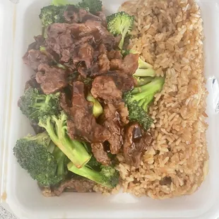 Chicken fried rice and beef &amp; boccoli