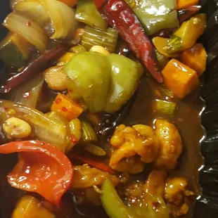 Same sweet salty gross sauce in the shrimp Kung pao