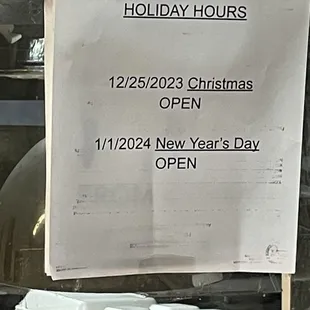 2023 Holiday Hours