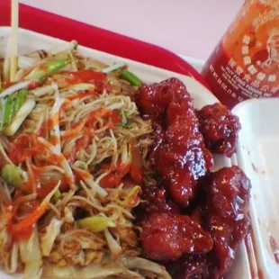 Rice noodles &amp; orange chicken