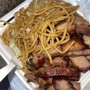 Chowmein and bbq pork