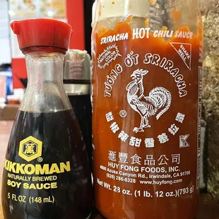 Noodle condiments on each table