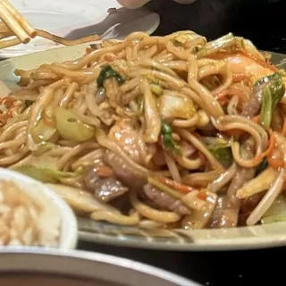 J. Pan Fried Beef and Shrimp Noodles