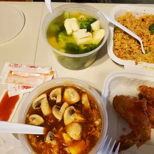 Bean curd with vegetable soup + hot sour soup