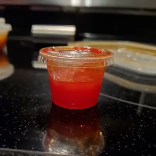 This is the ridiculously small sauce for my 4 Crab Rangoon.