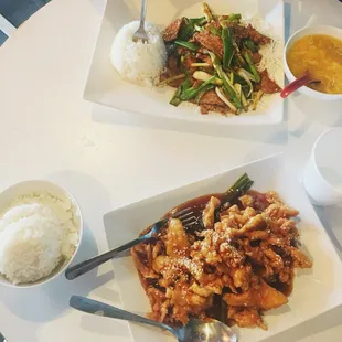 Mongolian beef and sesame chicken...mmm!