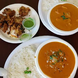 Chicken tikka masala, veggie pakora and malai kofta!