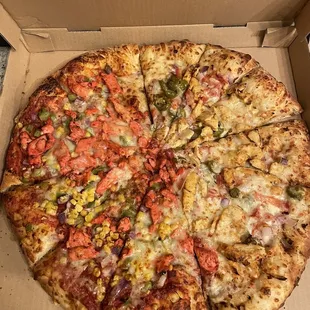 Half 3 idiots and half hero large pizza