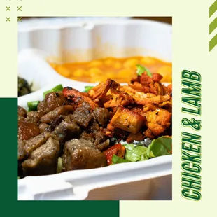 Chicken and lamb over salad